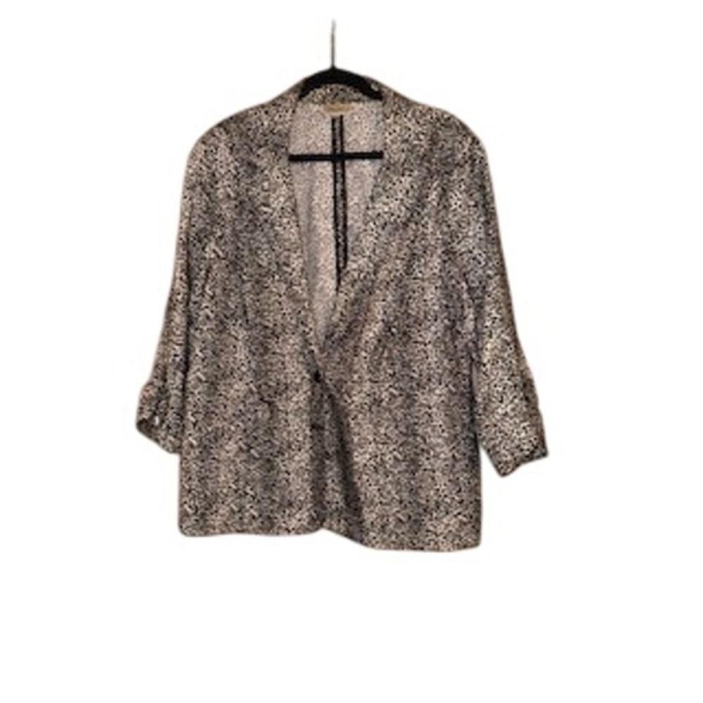 Avenue Womens Plus Size 22/24 Blazer Black White Cheetah Print Ruched 3/4 Sleeve
